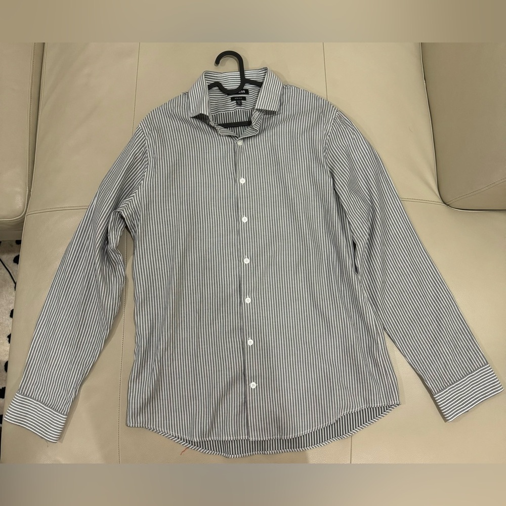 Express Extra Slim Dress Shirt, Gray Stripe, Large, 16-16 1/2